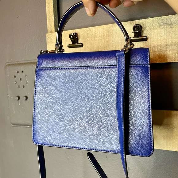 DKNY Whitney Leather Satchel Bag North South Royal Blue Small - Picture 3 of 8